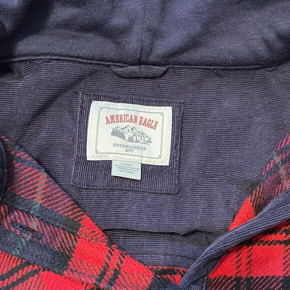 American Eagle Cozy Cabin Oversized Hooded Flannel Shirt Large - Picture 5 of 7